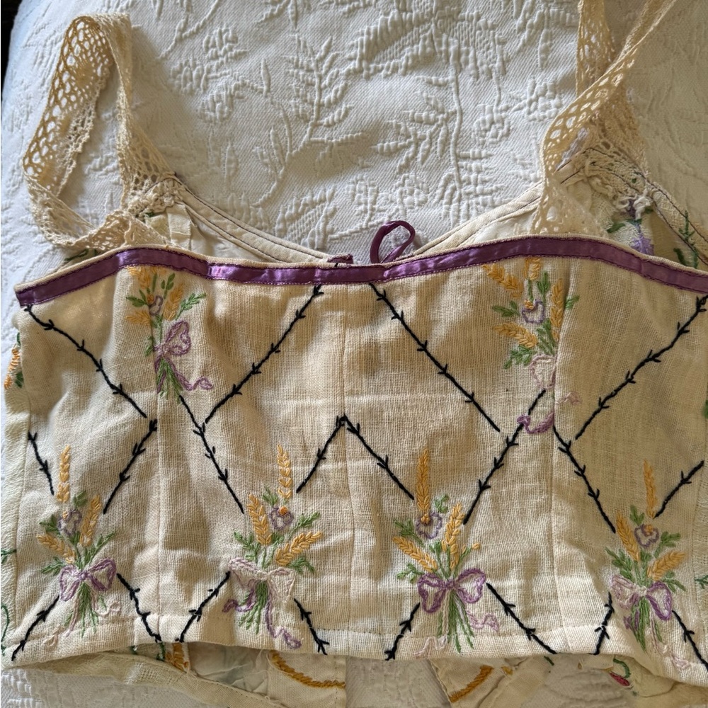 Handmade Floral Embroider w lace/ ribbon Top, BOHO , fairy , festival - Picture 7 of 12